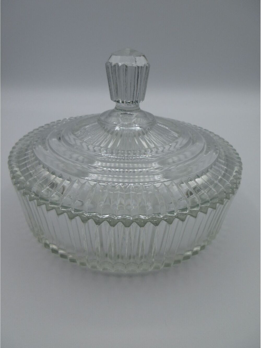 5. Vintage Clear Pressed Glass Ribbed Lidded Candy Trinket Dish